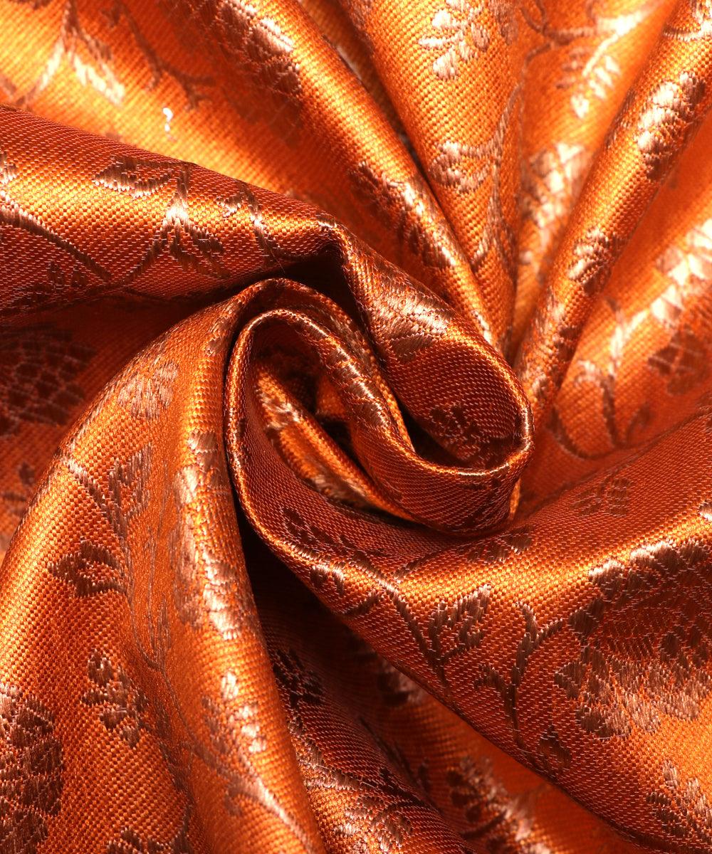 yellow golden floral banarasi brocade silk fabric