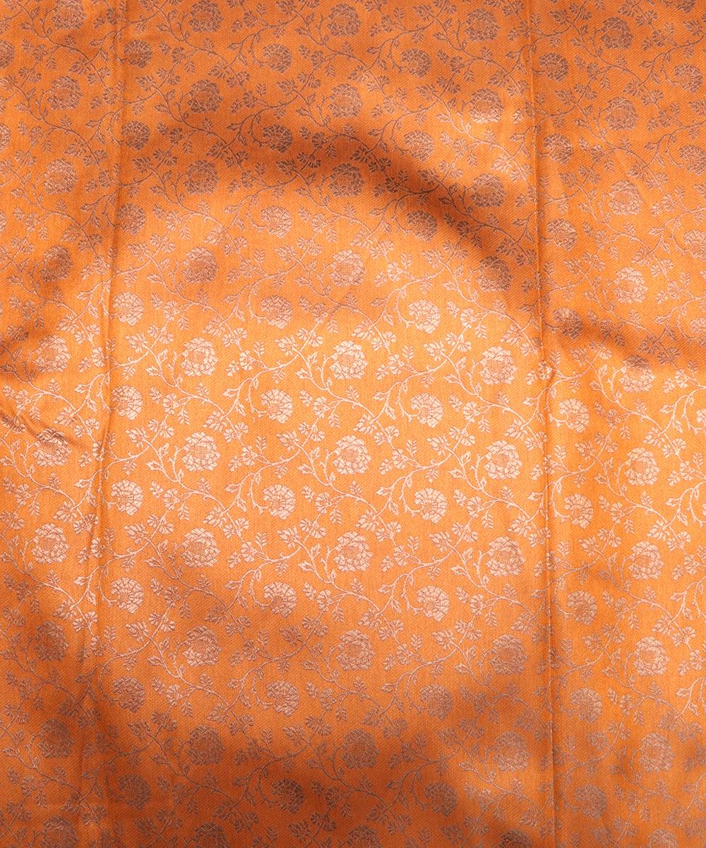yellow golden floral banarasi brocade silk fabric