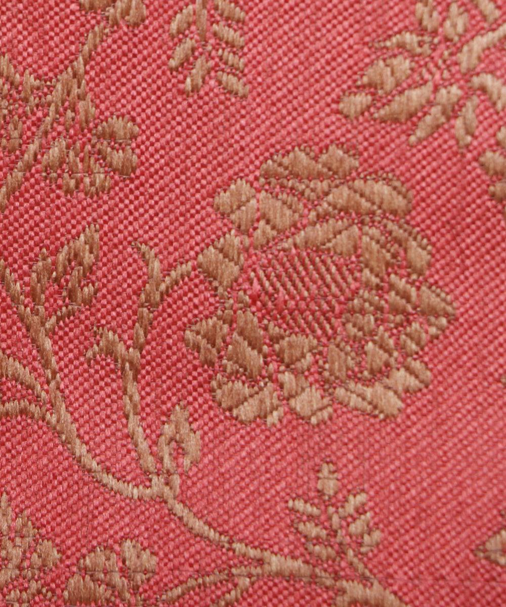 peach pink golden floral banarasi brocade silk fabric