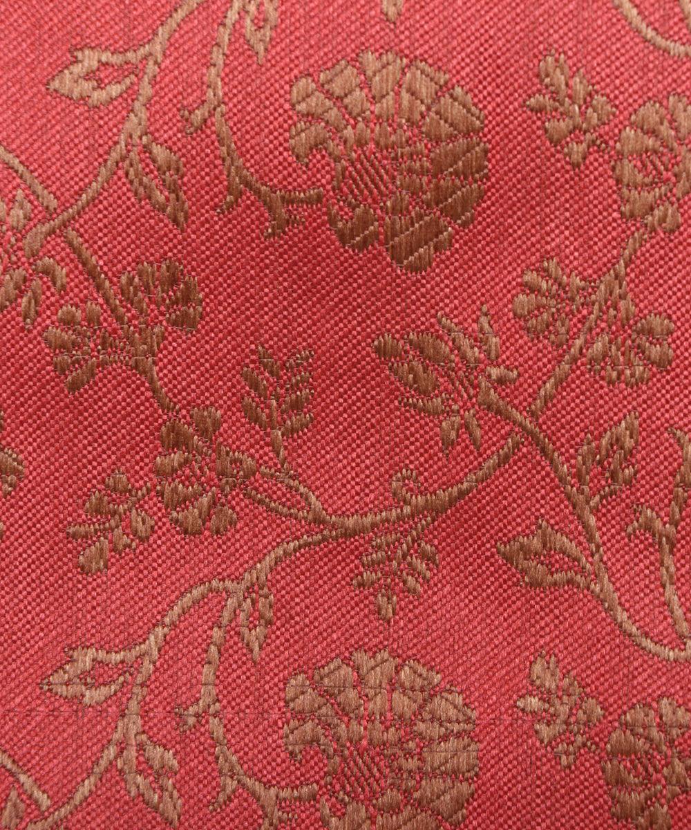 peach pink golden floral banarasi brocade silk fabric
