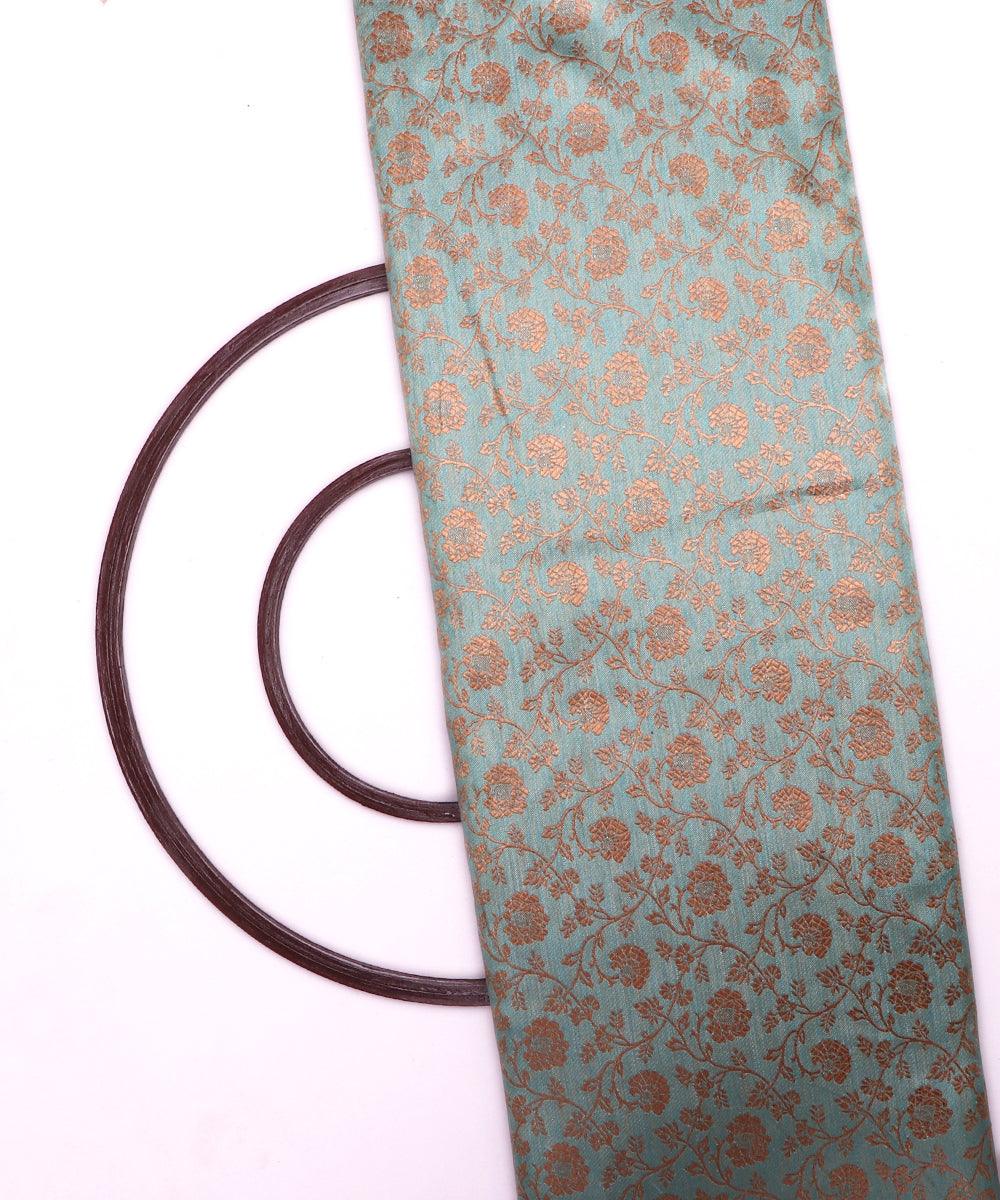 rust blue golden floral banarasi brocade silk fabric