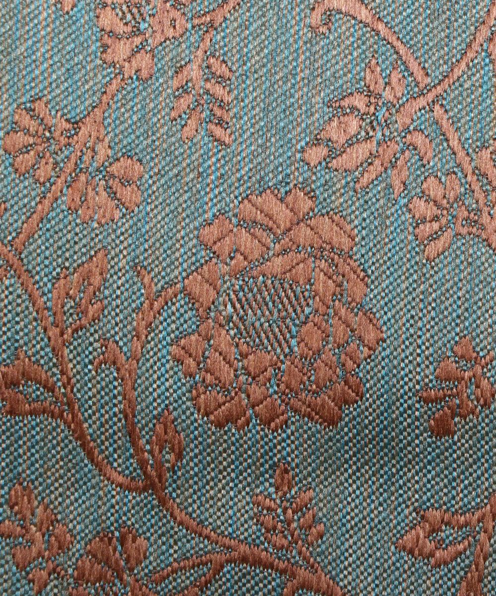 rust blue golden floral banarasi brocade silk fabric