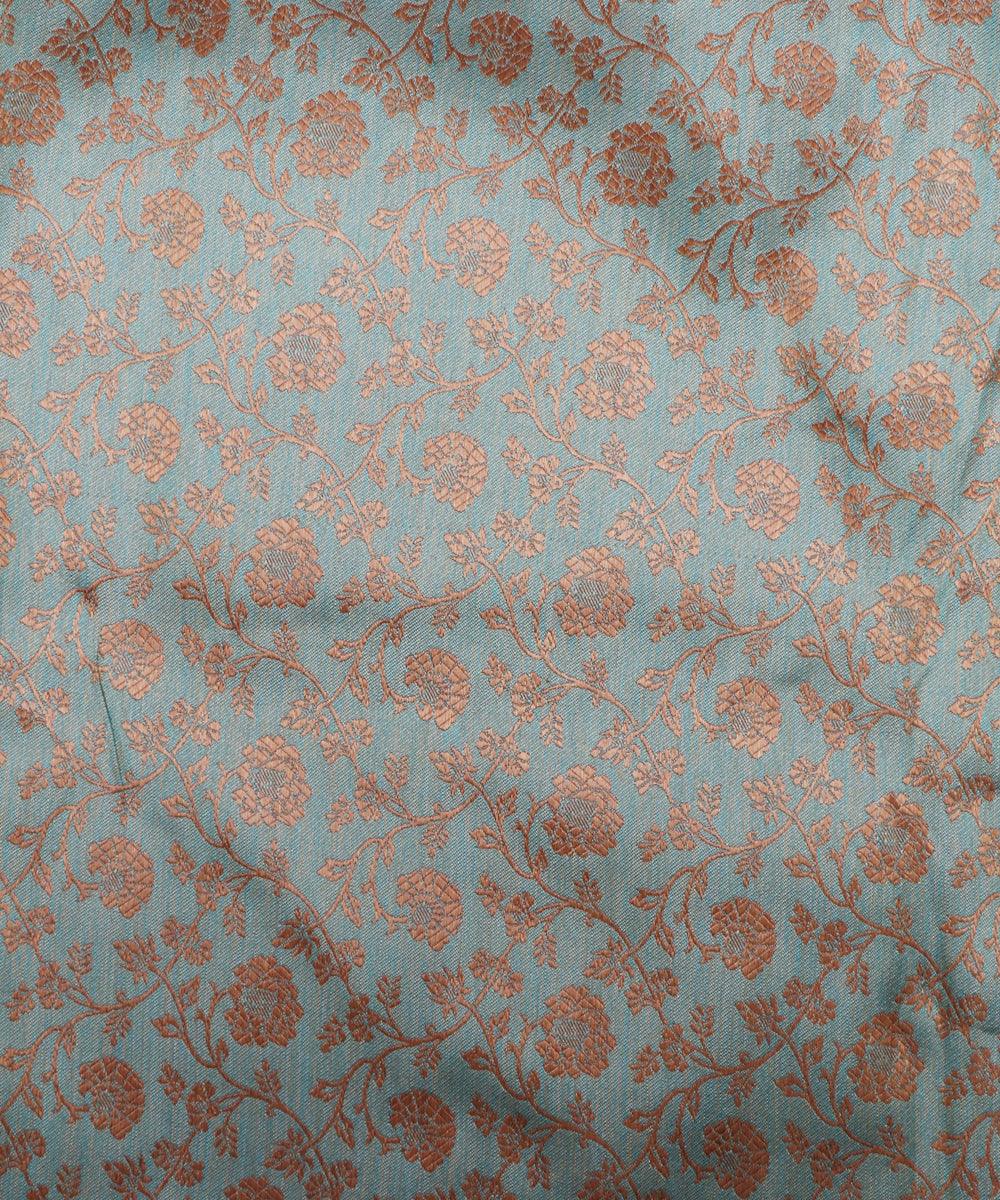 rust blue golden floral banarasi brocade silk fabric
