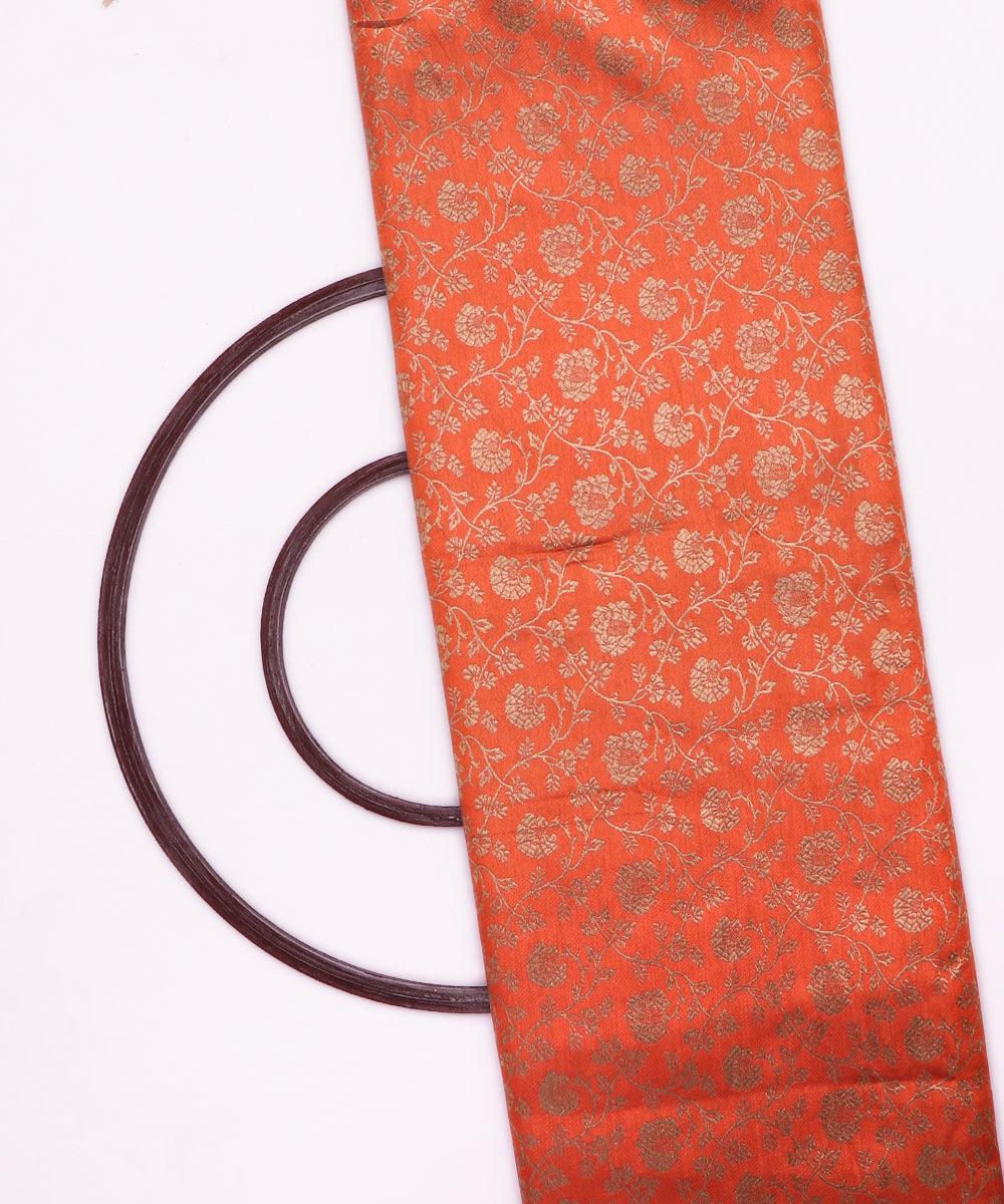 orange golden floral banarasi brocade silk fabric