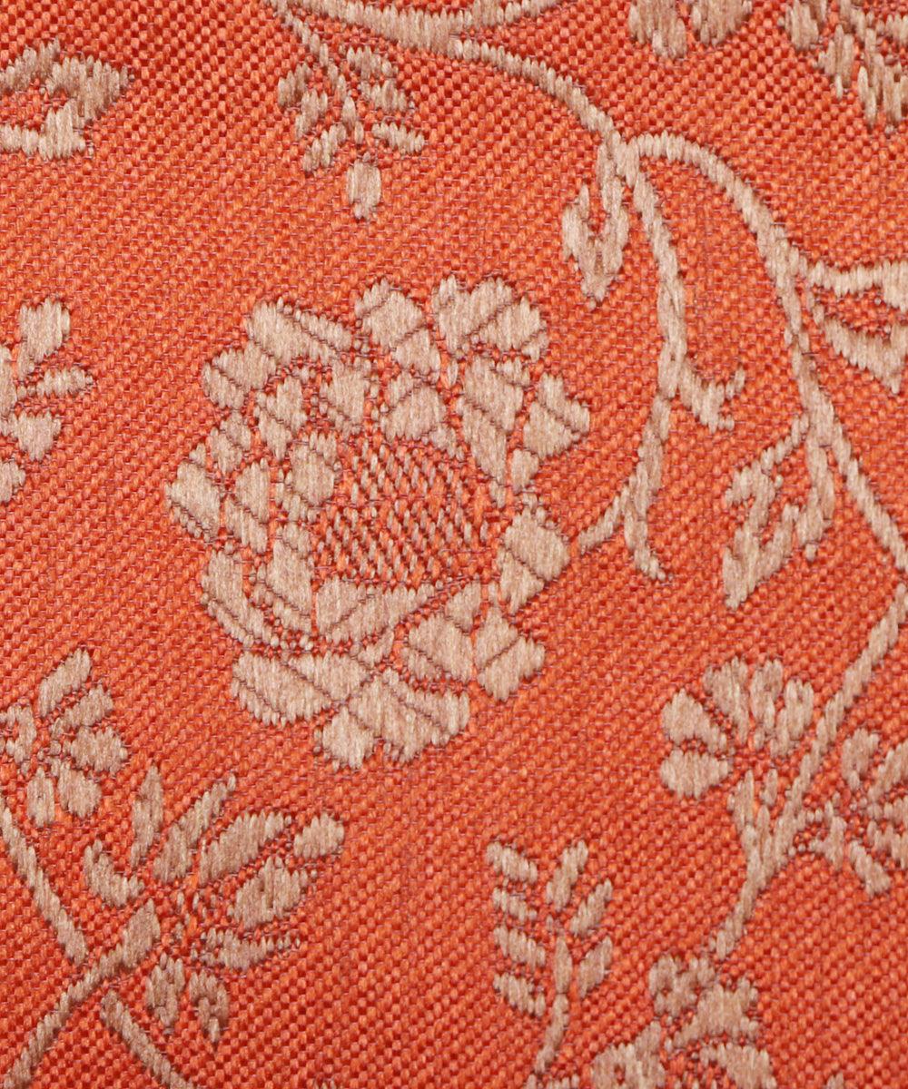 orange golden floral banarasi brocade silk fabric
