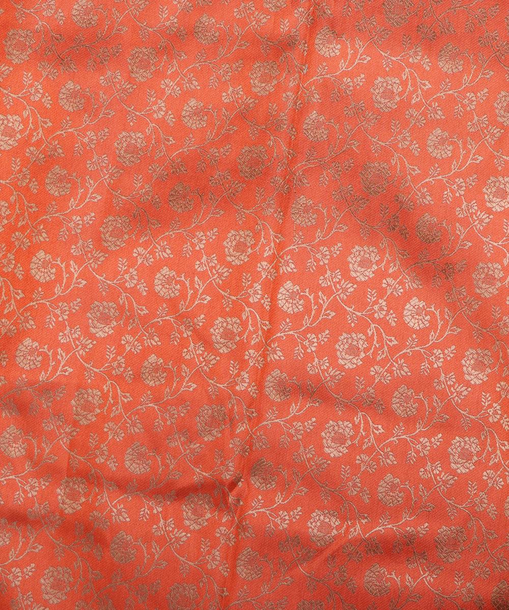 orange golden floral banarasi brocade silk fabric