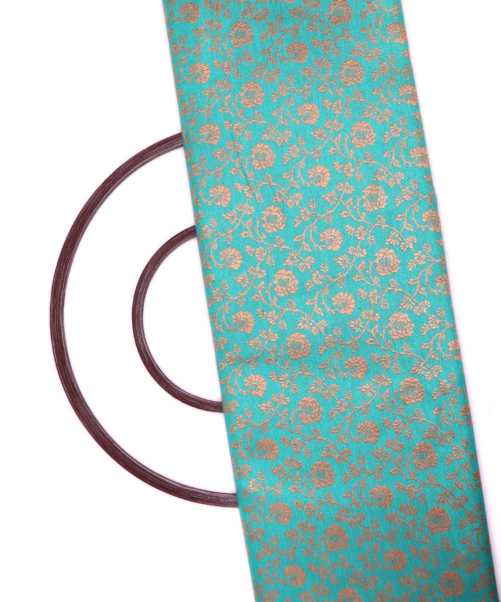 gama green golden floral banarasi brocade silk fabric