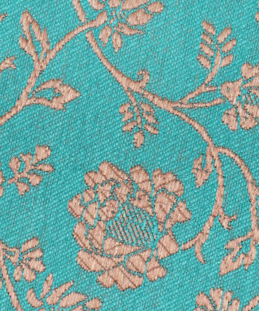 gama green golden floral banarasi brocade silk fabric