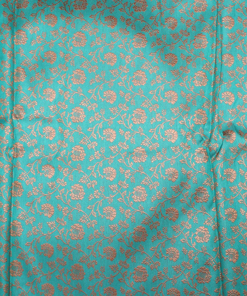 gama green golden floral banarasi brocade silk fabric