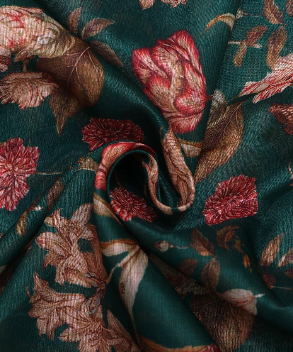 dark green maroon floral print chanderi fabric