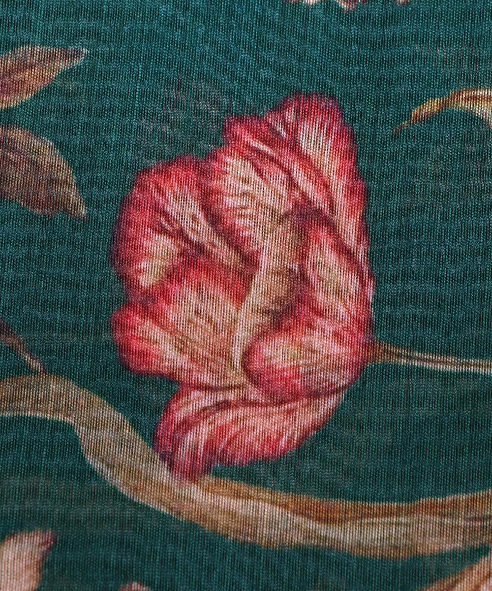 dark green maroon floral print chanderi fabric