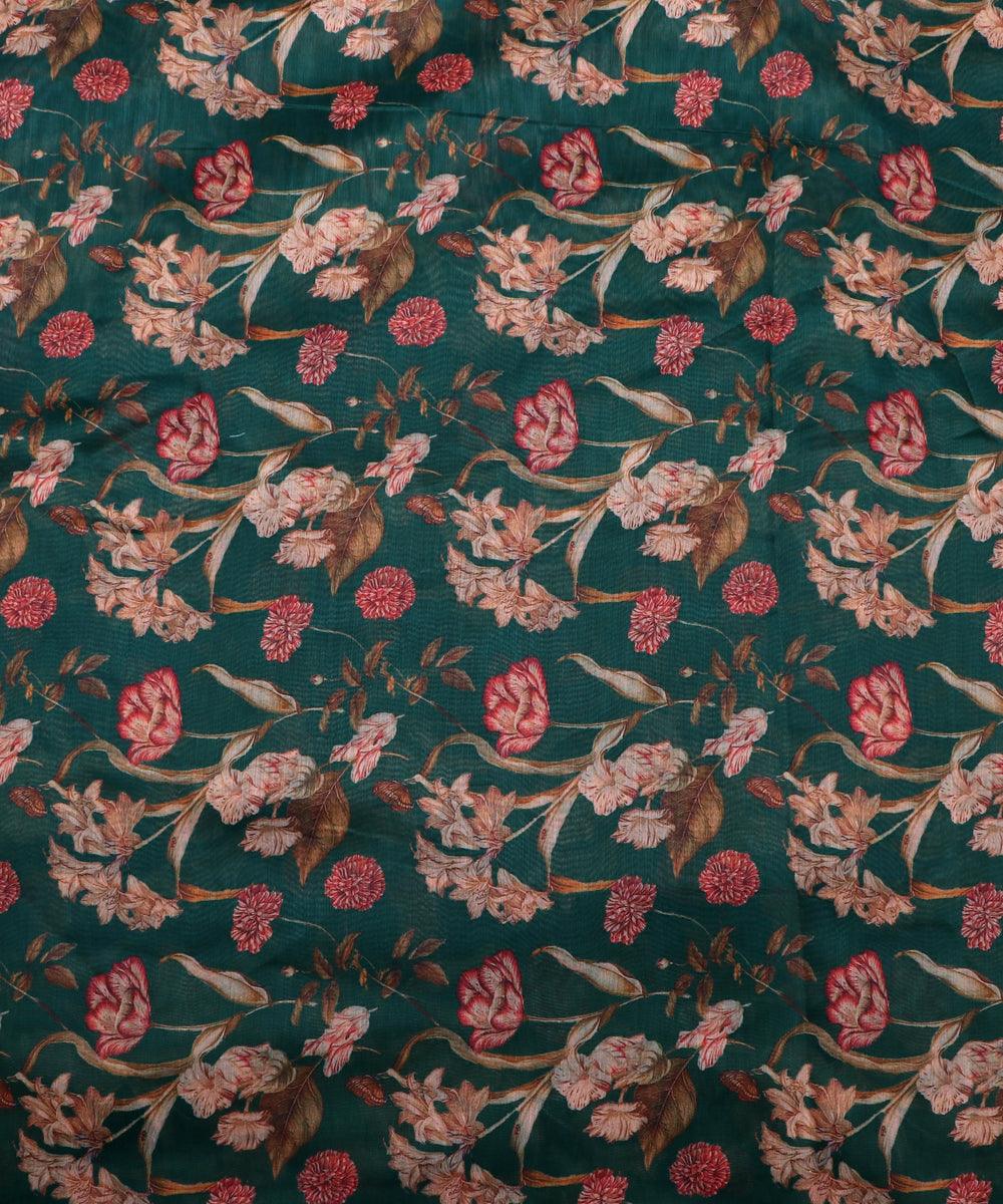 dark green maroon floral print chanderi fabric