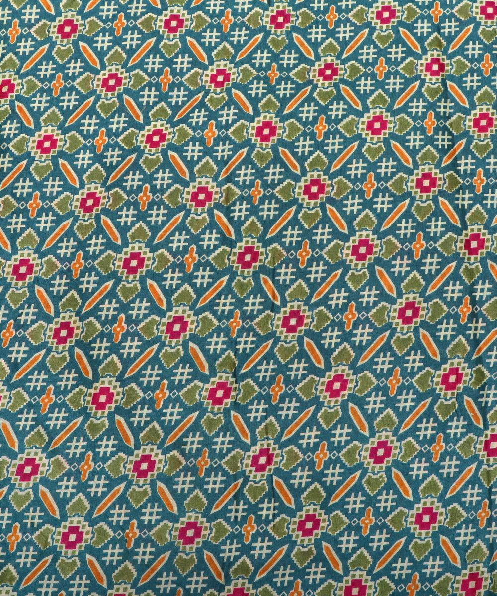 cyan blue red patola print silk fabric