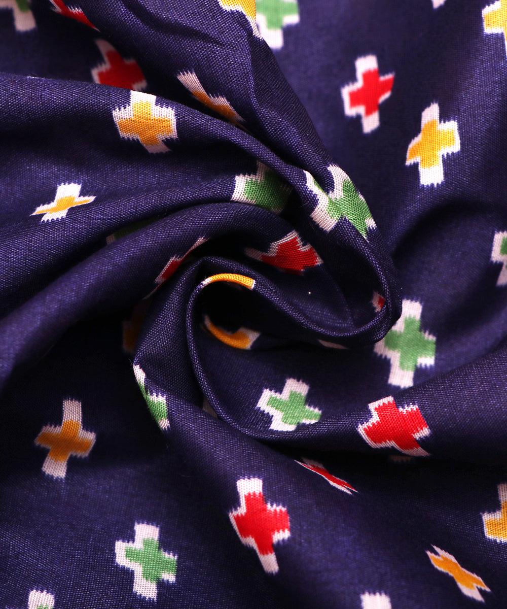 navy blue yellow rust red patola print silk fabric