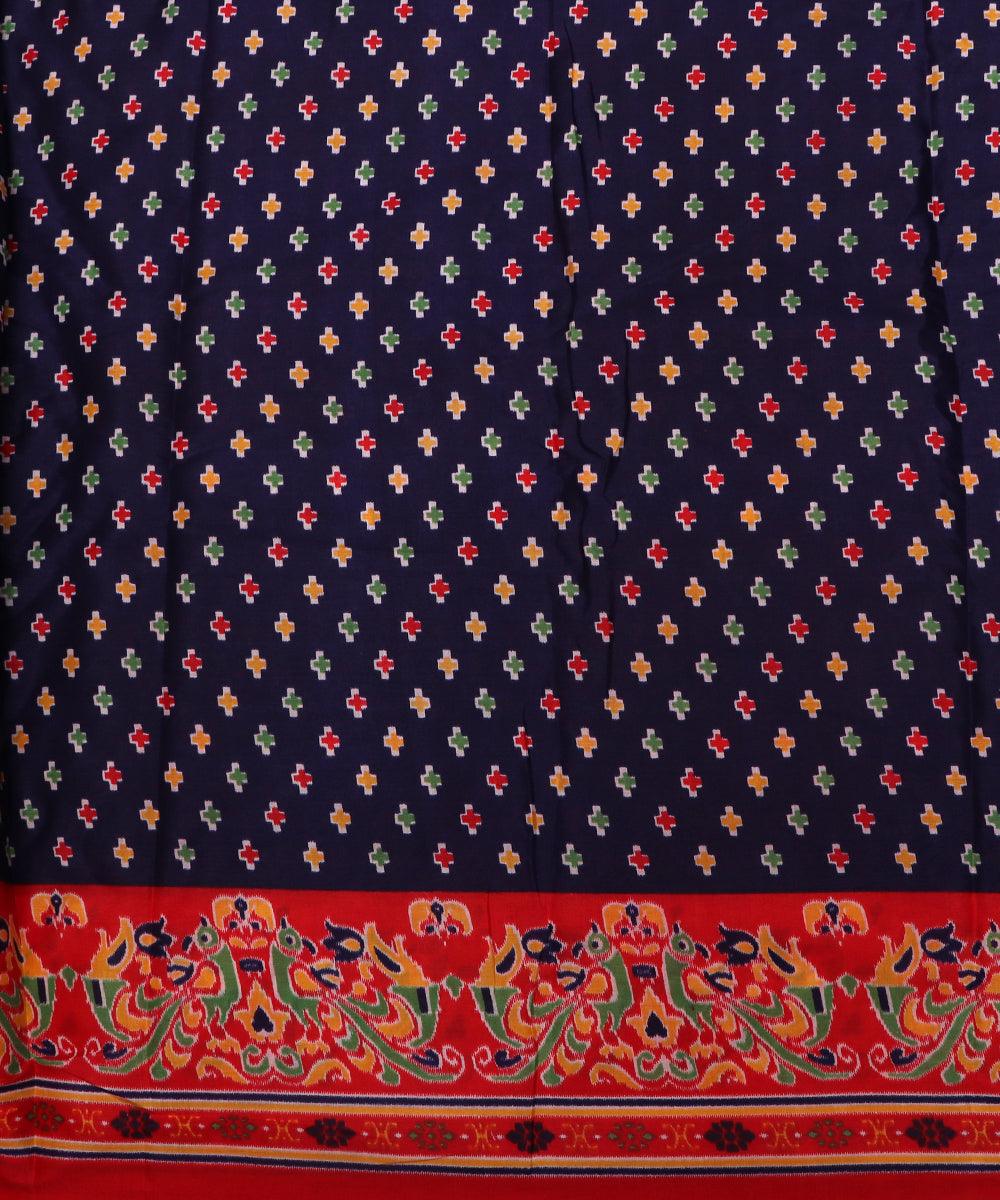 navy blue yellow rust red patola print silk fabric