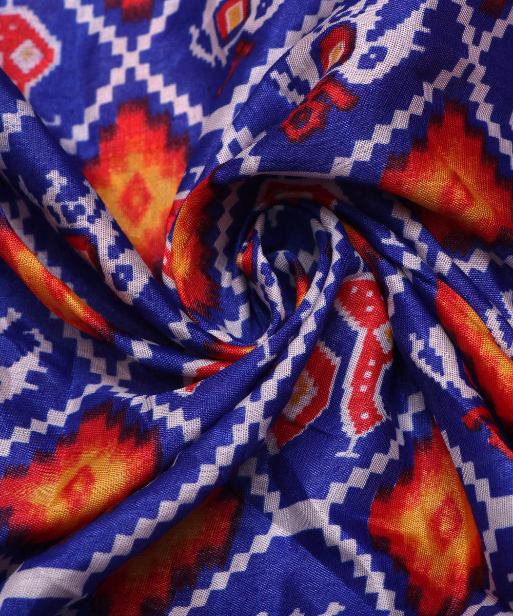 royal blue yellow red patola print silk fabric