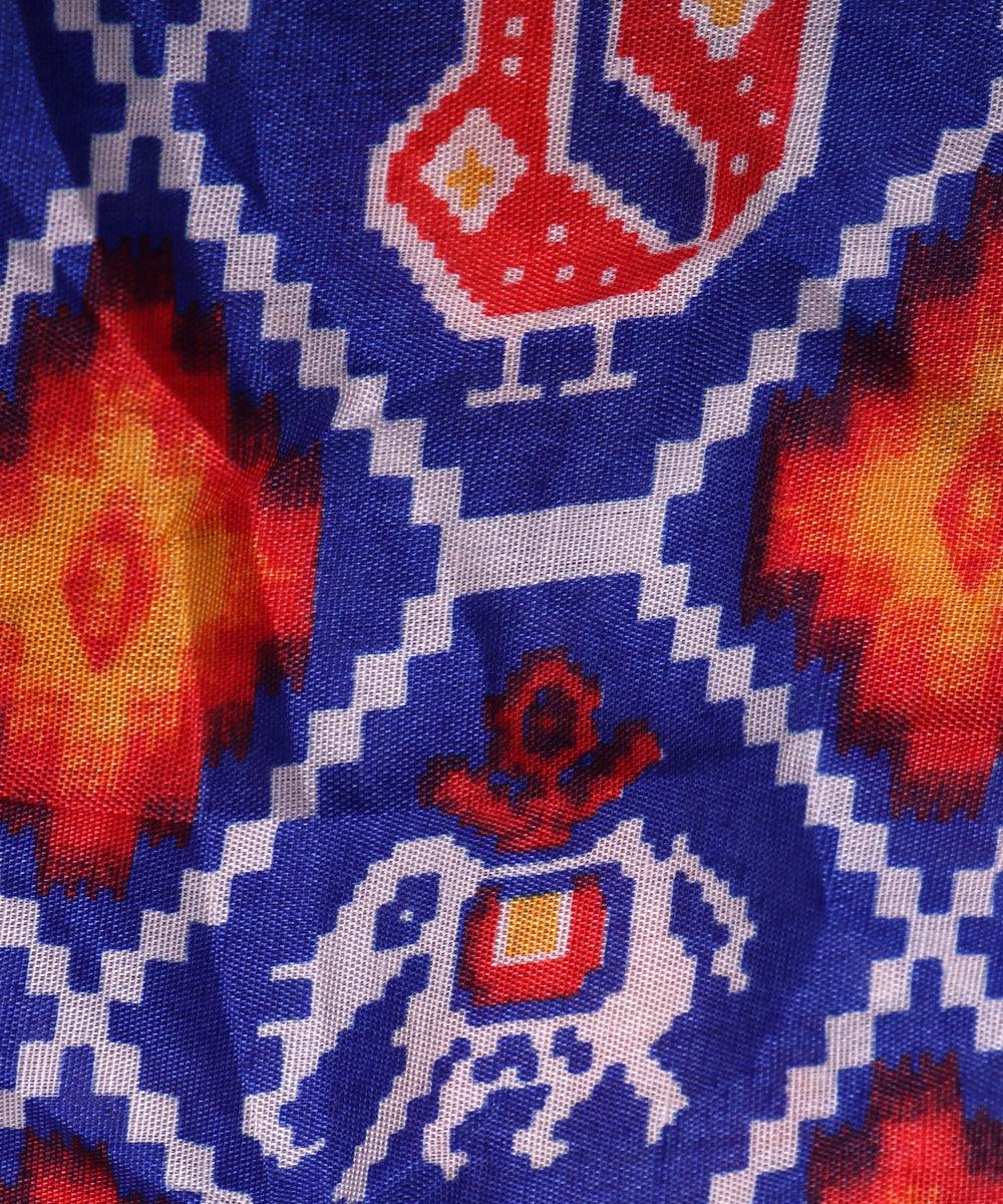 royal blue yellow red patola print silk fabric
