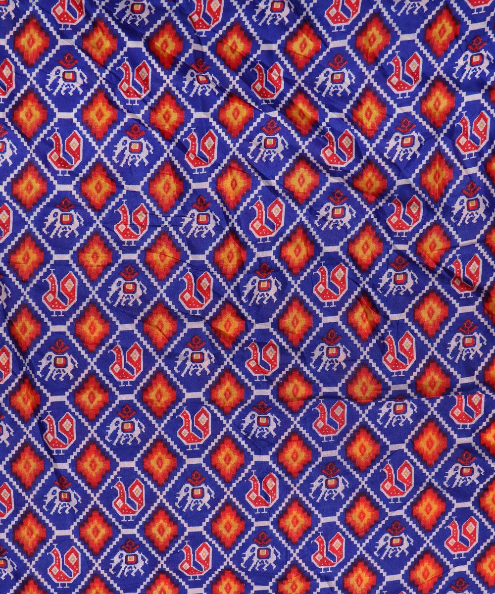 royal blue yellow red patola print silk fabric