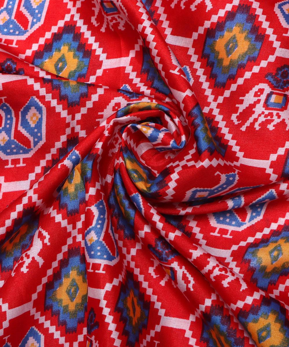 red yellow blue patola print silk fabric