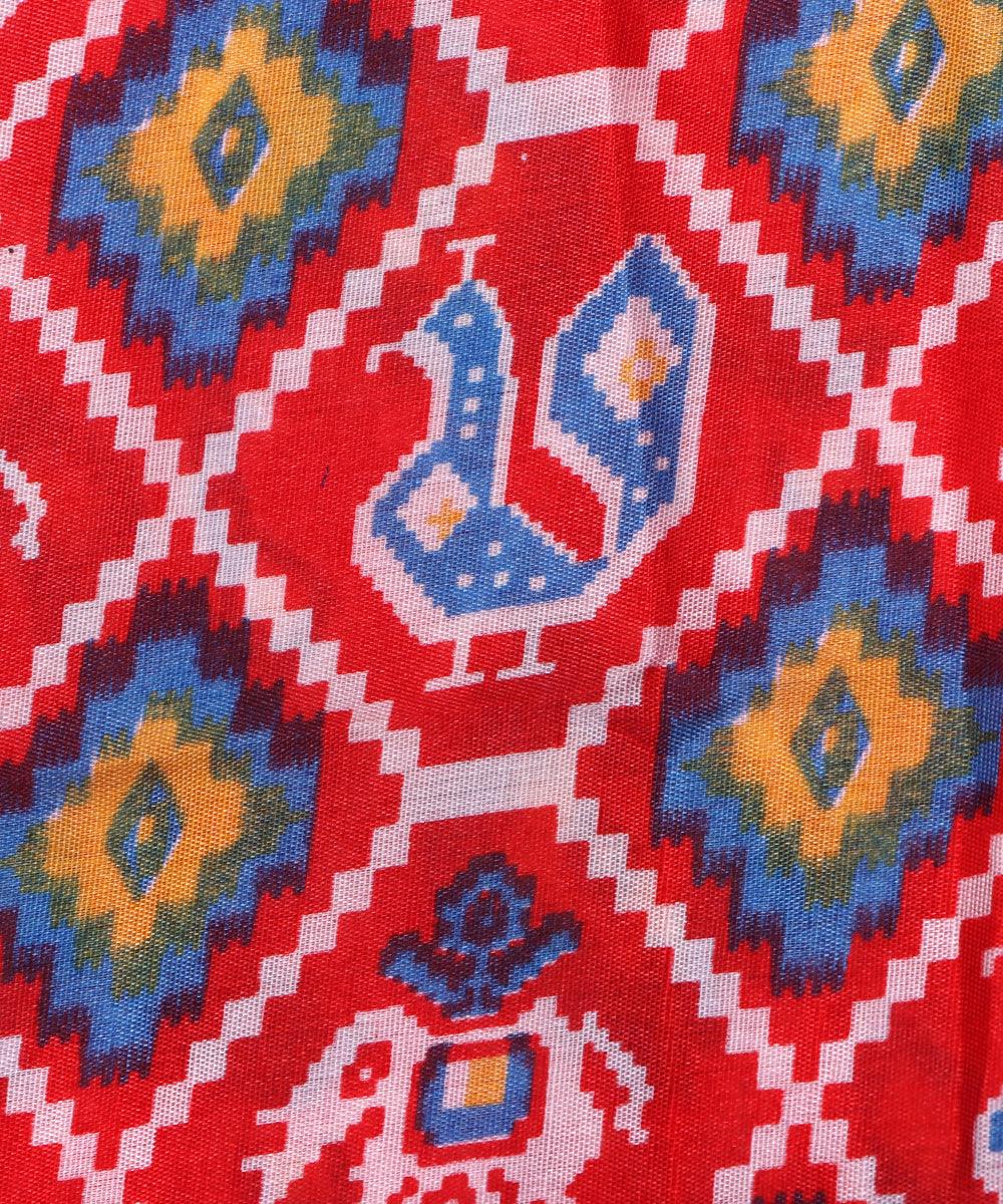red yellow blue patola print silk fabric