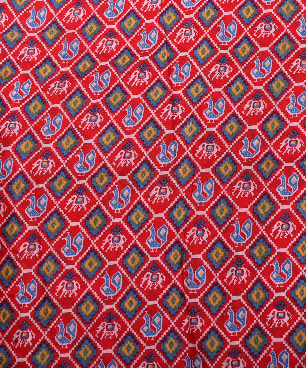 red yellow blue patola print silk fabric