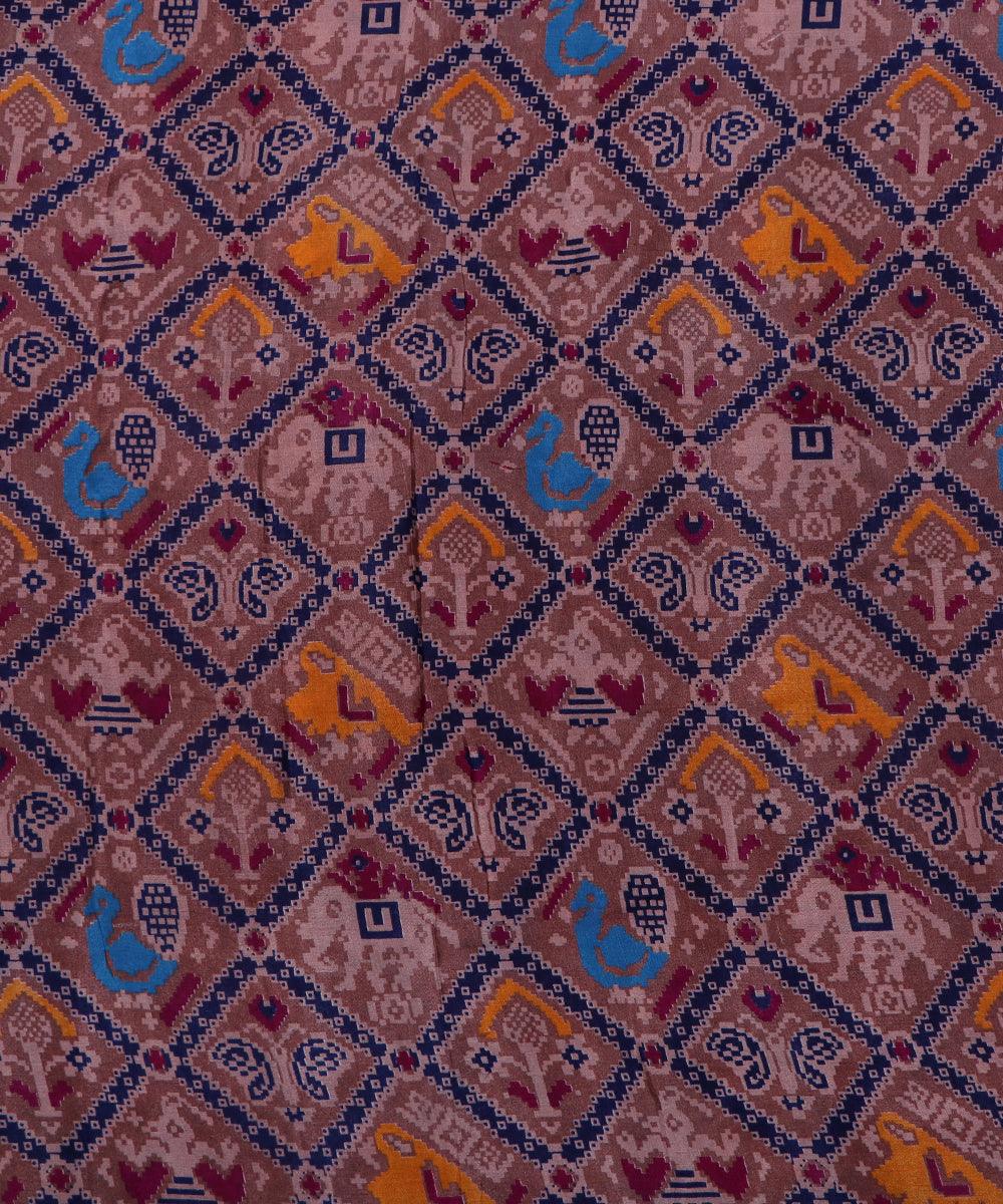 brown blue yellow patola print silk fabric