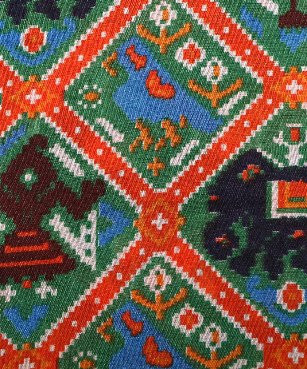 green rust blue black patola print silk fabric