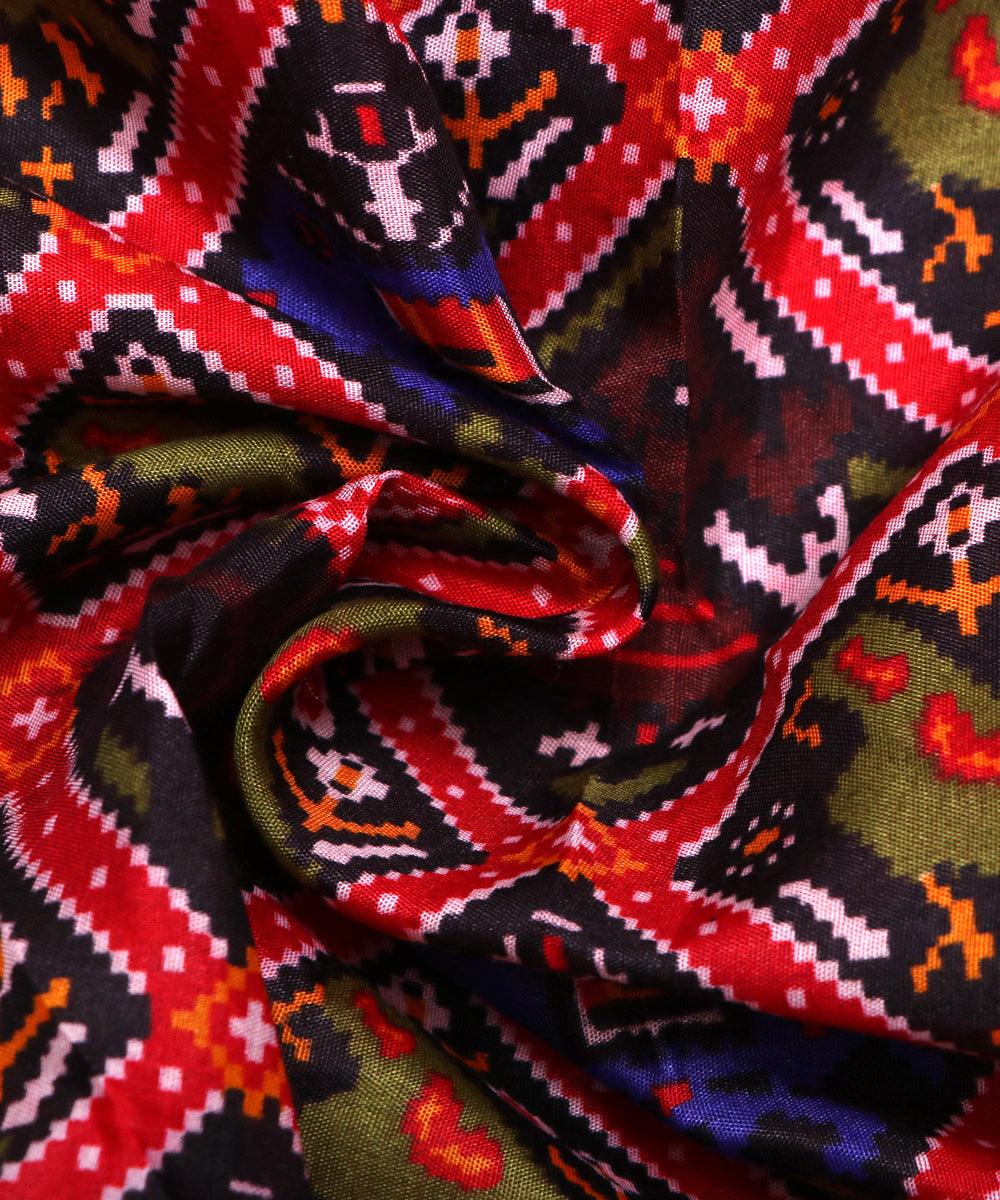 green blue black patola print silk fabric