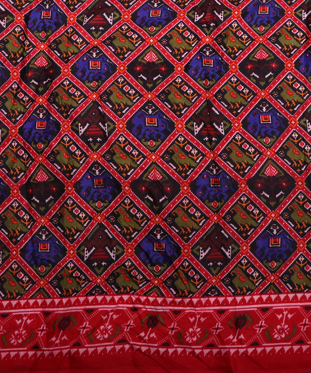 green blue black patola print silk fabric