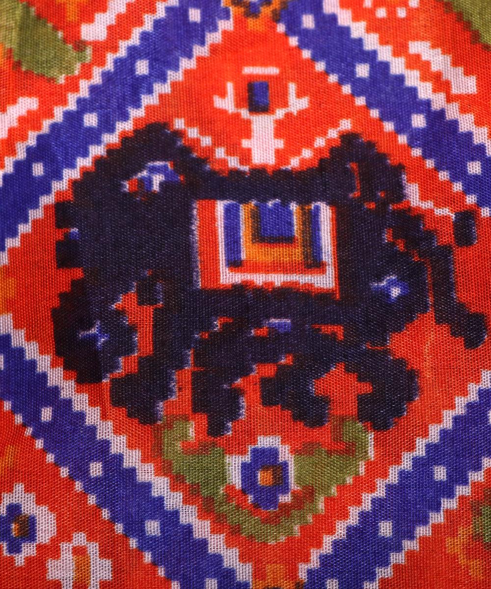 orange blue green patola print silk fabric