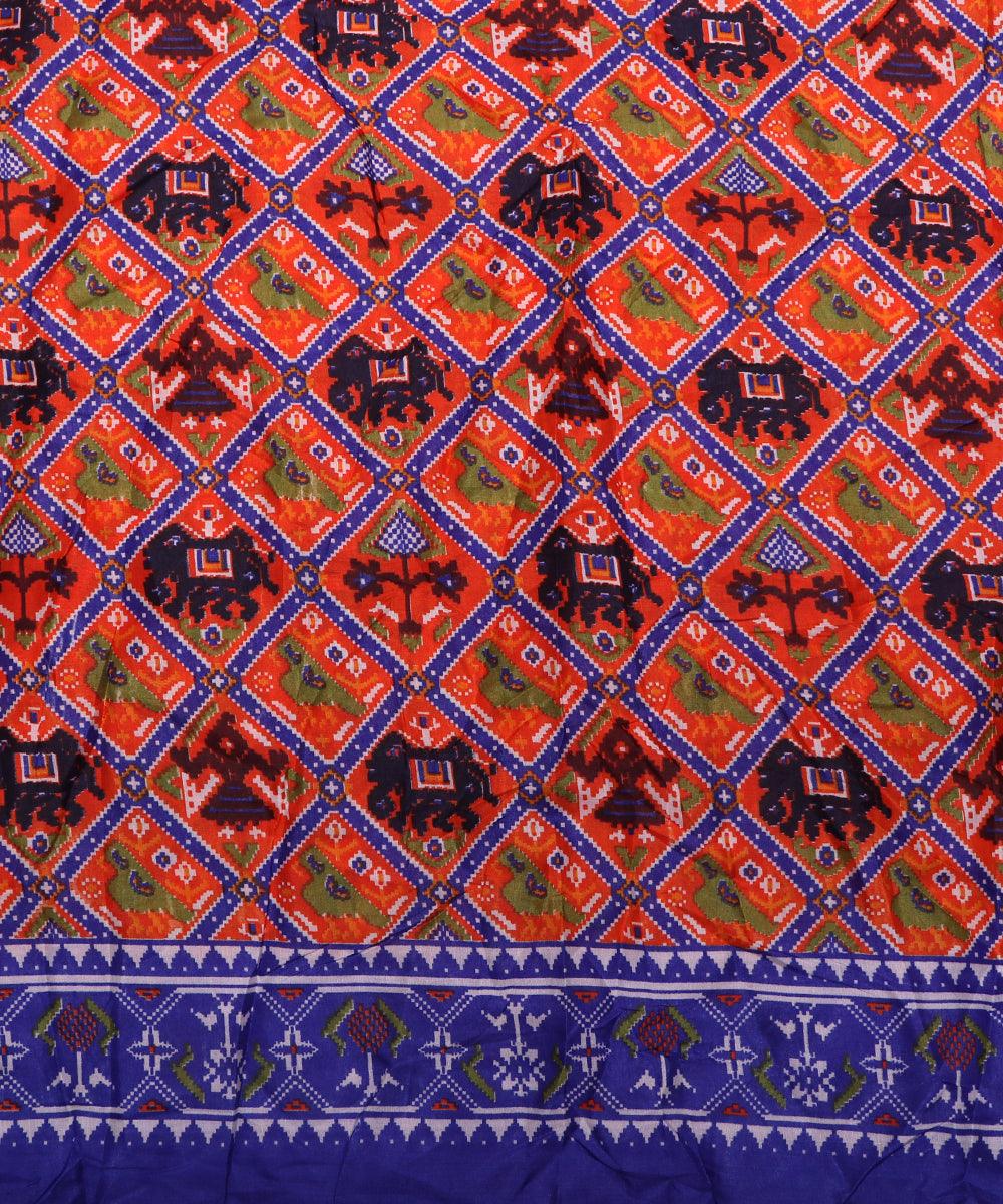 orange blue green patola print silk fabric