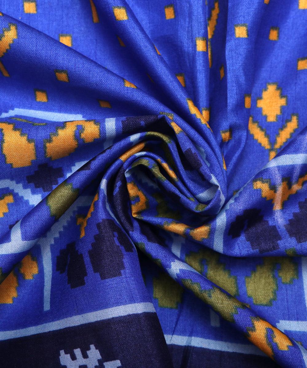 royal blue green yellow patola print silk fabric