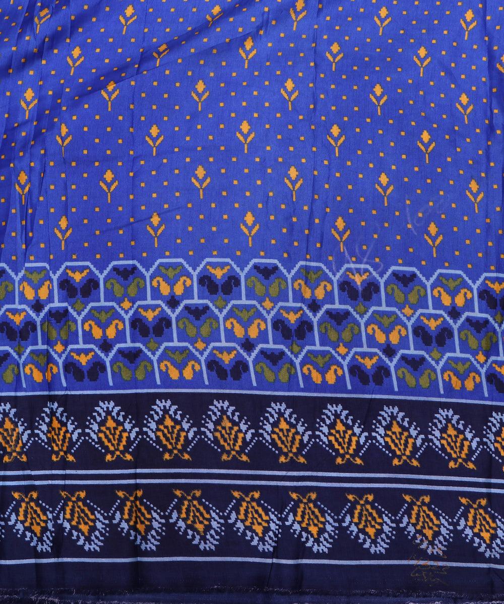 royal blue green yellow patola print silk fabric