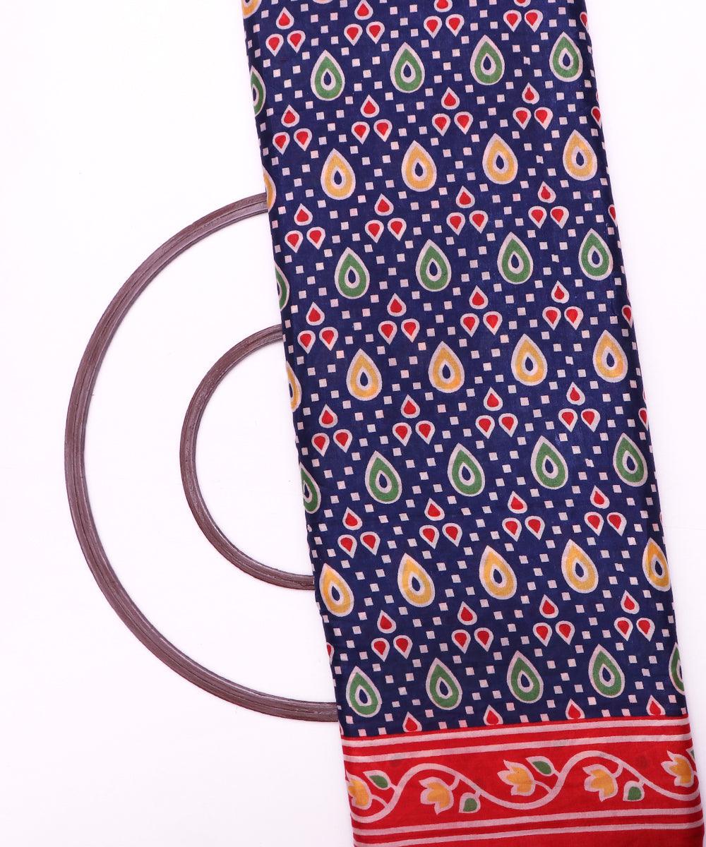 navy blue red yellow green patola print silk fabric