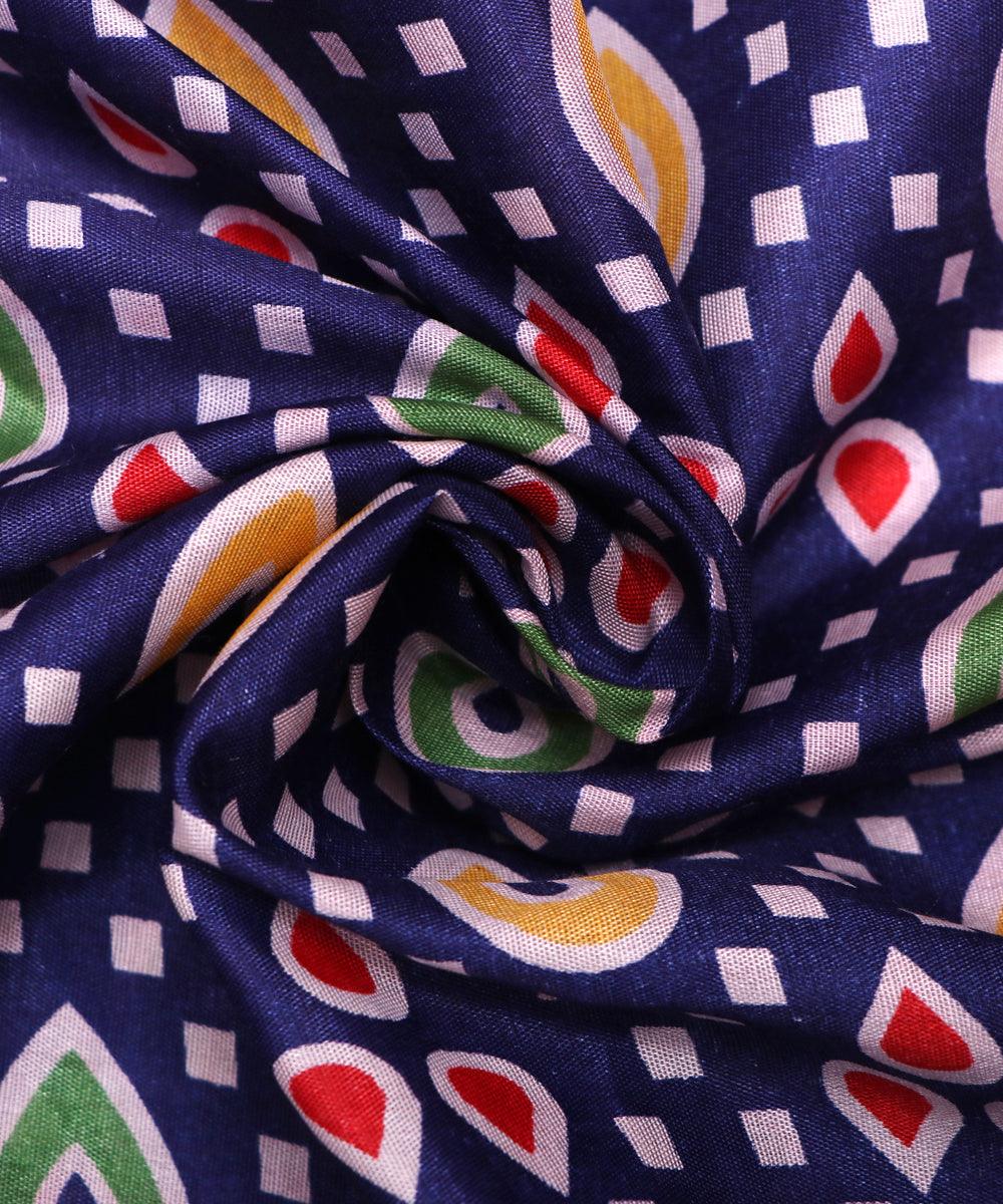 navy blue red yellow green patola print silk fabric