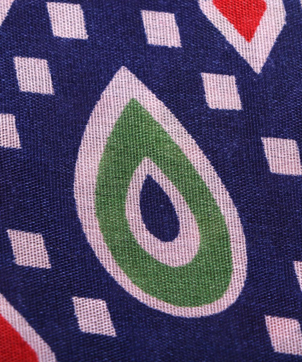 navy blue red yellow green patola print silk fabric