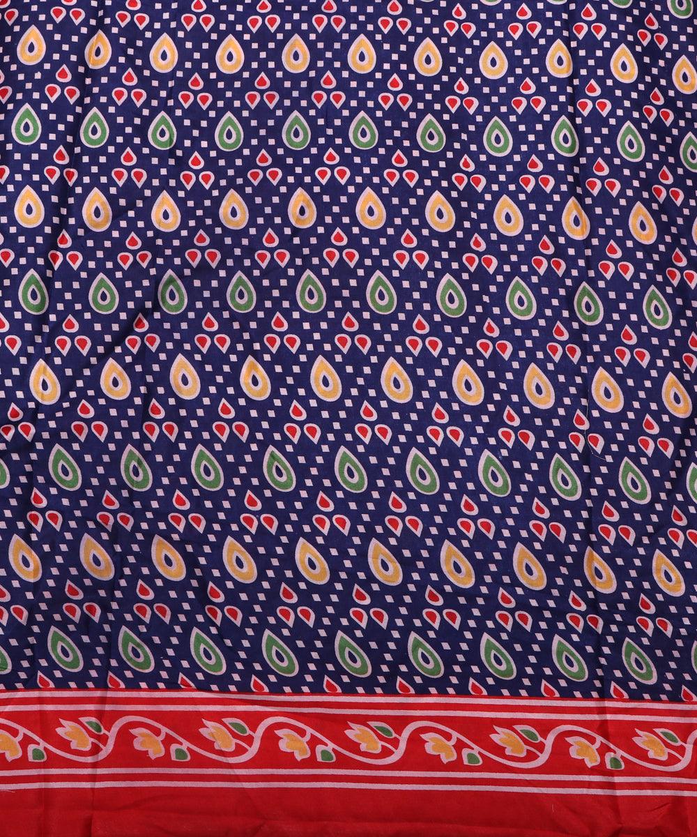 navy blue red yellow green patola print silk fabric