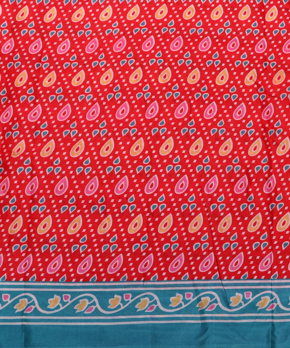 red pink blue yellow patola print silk fabric