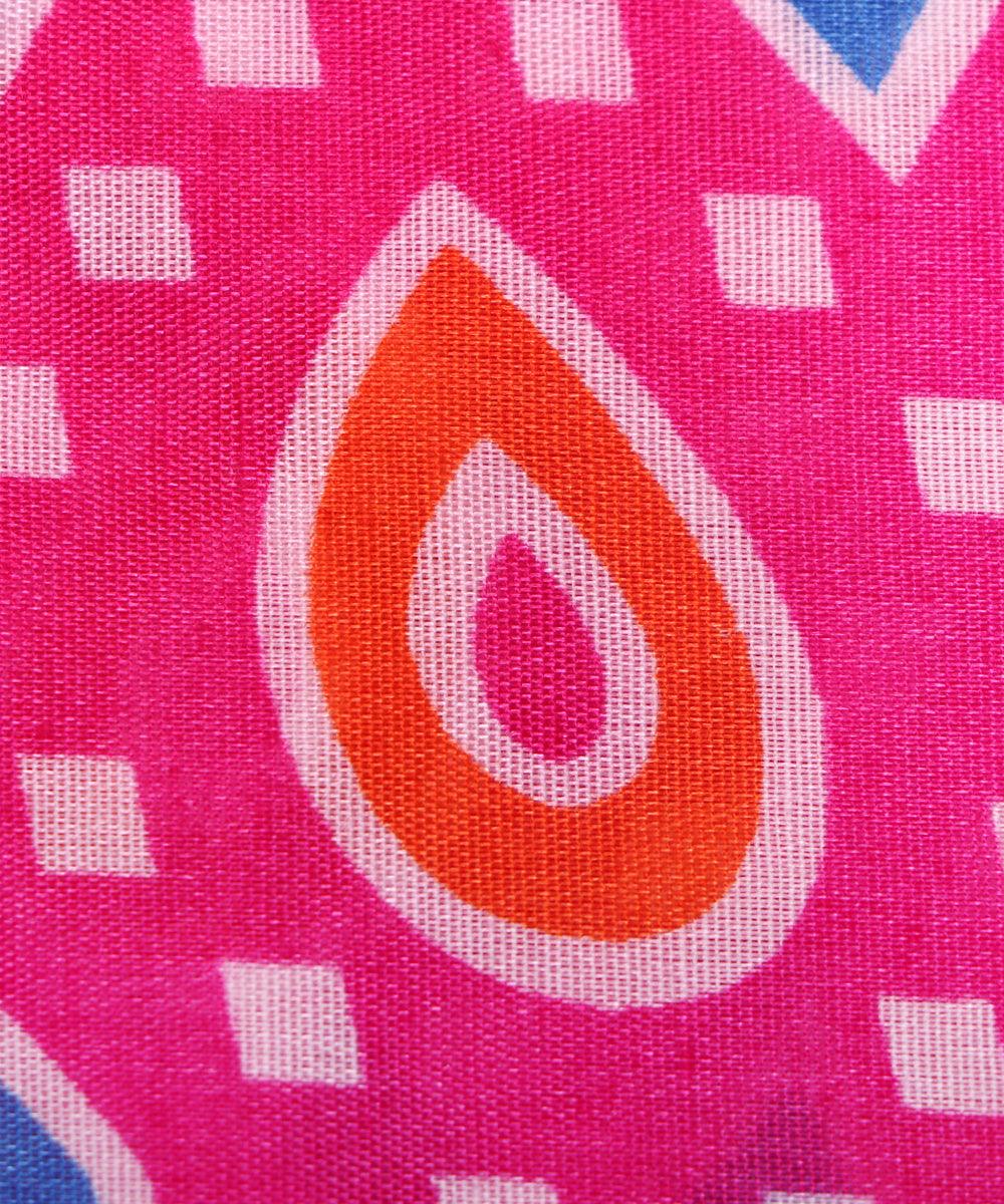 magenta orange blue yellow patola print silk fabric
