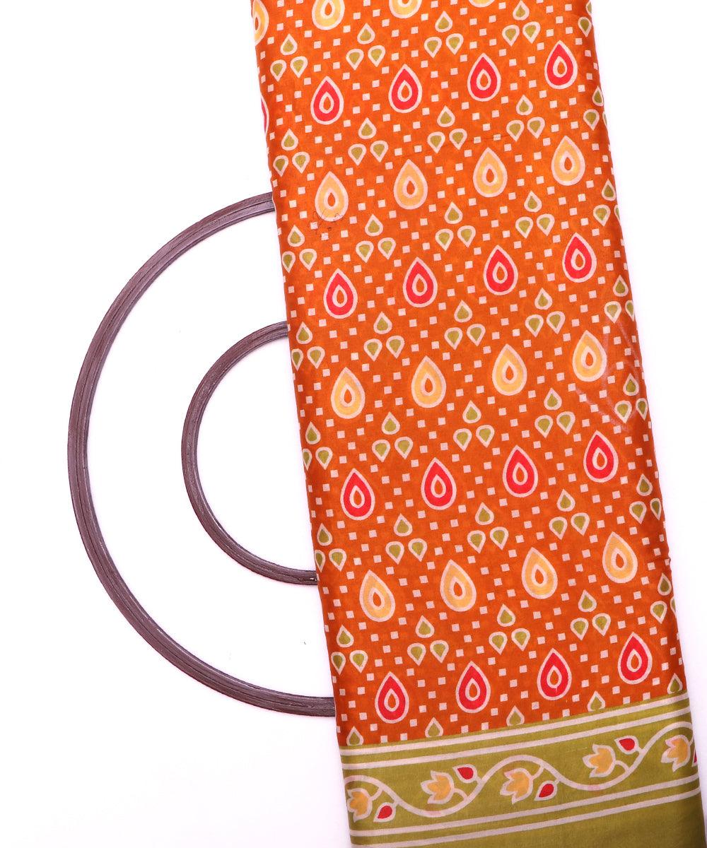mustard yellow pink mehandi green patola print silk fabric