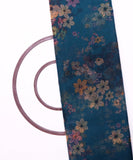 Teal Blue Colour Floral Print Organza Fabric