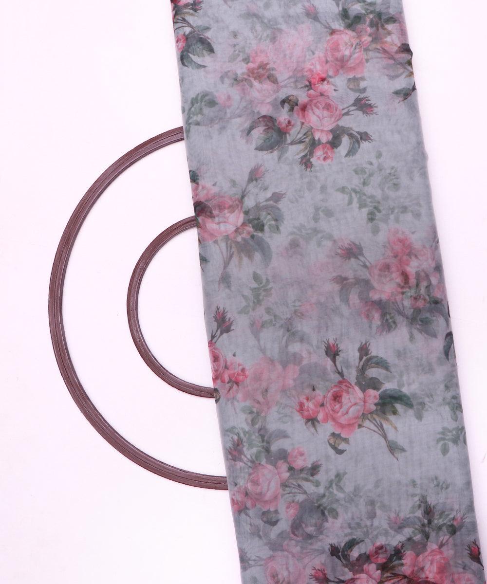 white and pink floral print organza silk fabric