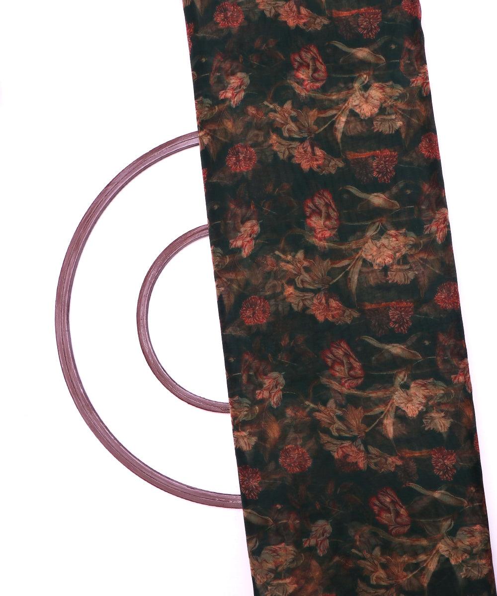 forest green flower digital print organza fabric