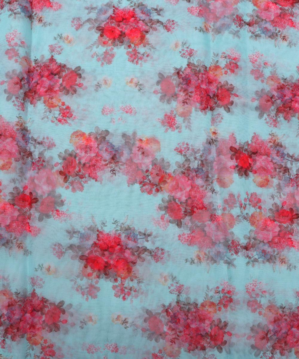 light blue flower digital print organza fabric 1