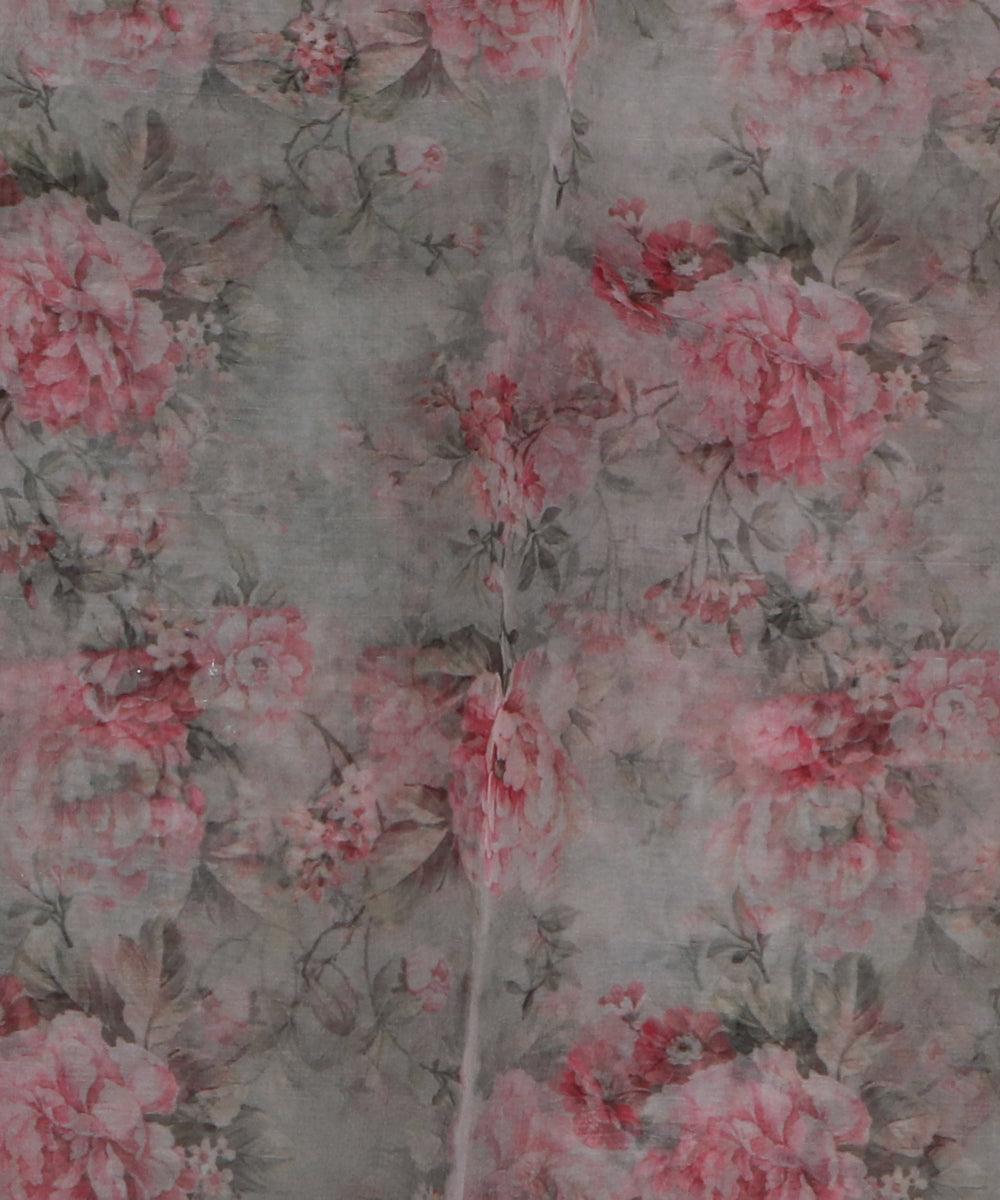 mint green flower digital print organza fabric