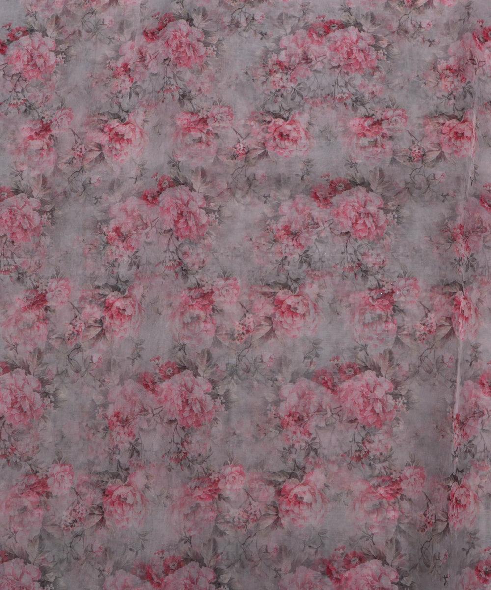 mint green flower digital print organza fabric