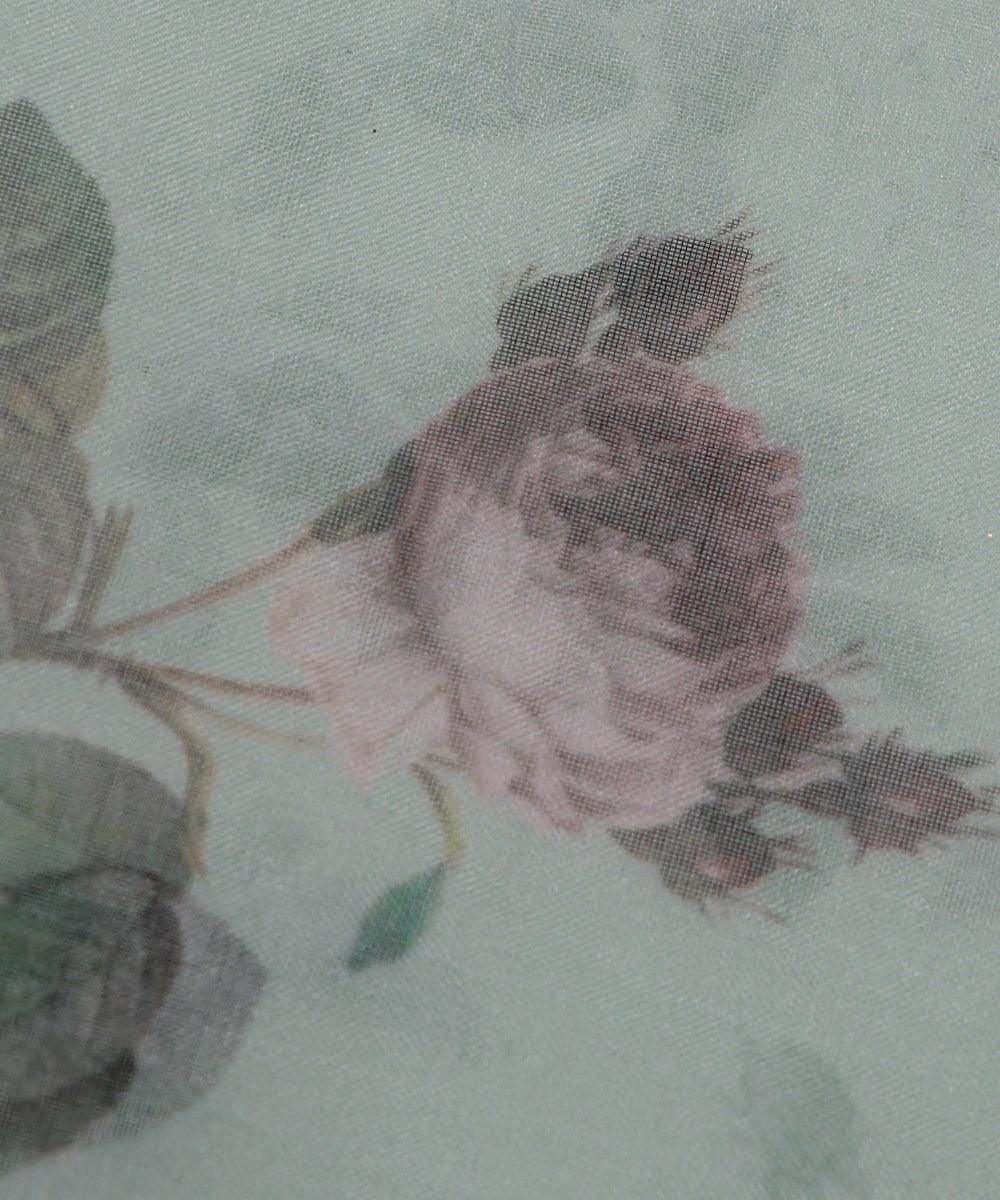 sea green and pink floral print organza fabric