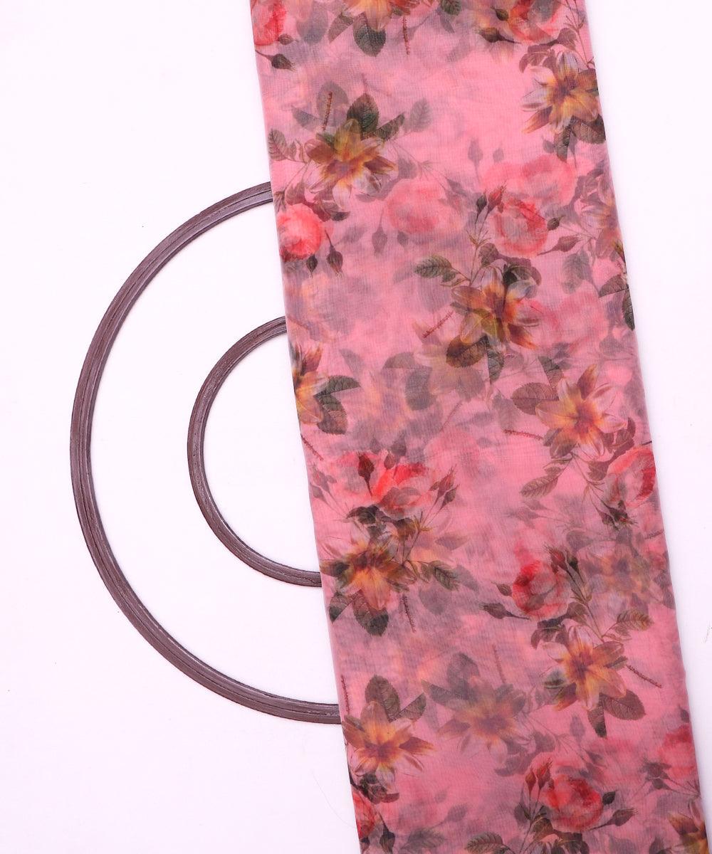 light pink flower digital print organza fabric