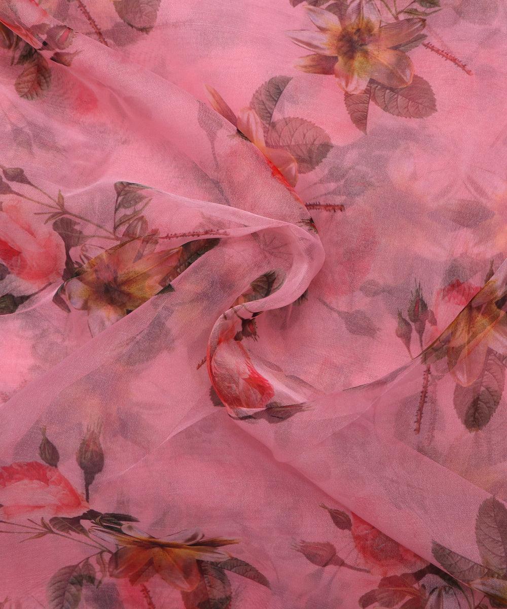 light pink flower digital print organza fabric