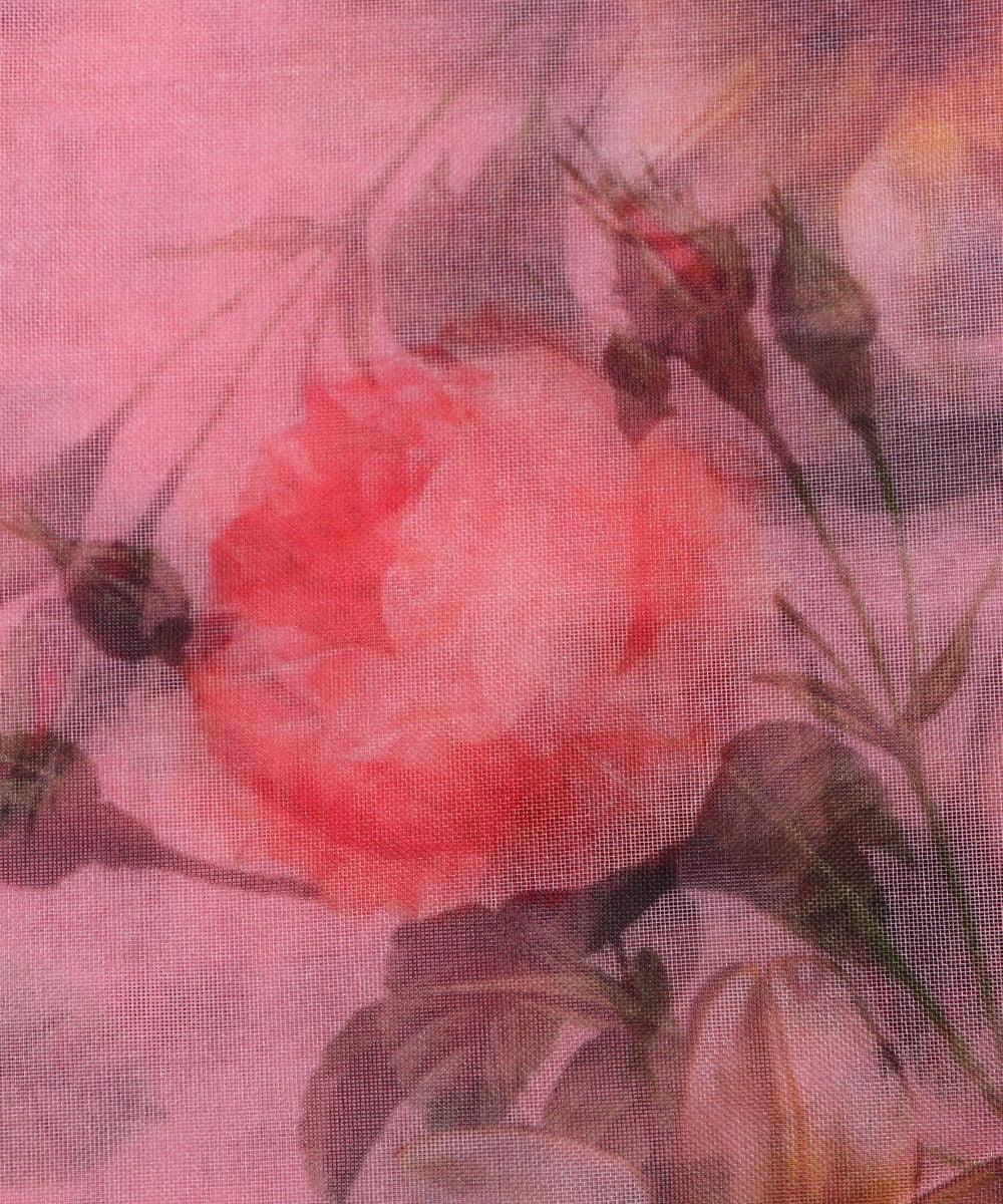 light pink flower digital print organza fabric